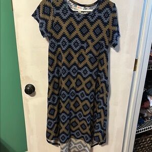 LLR Carly Geometric‎ Patterned Dress in Blue and Brown